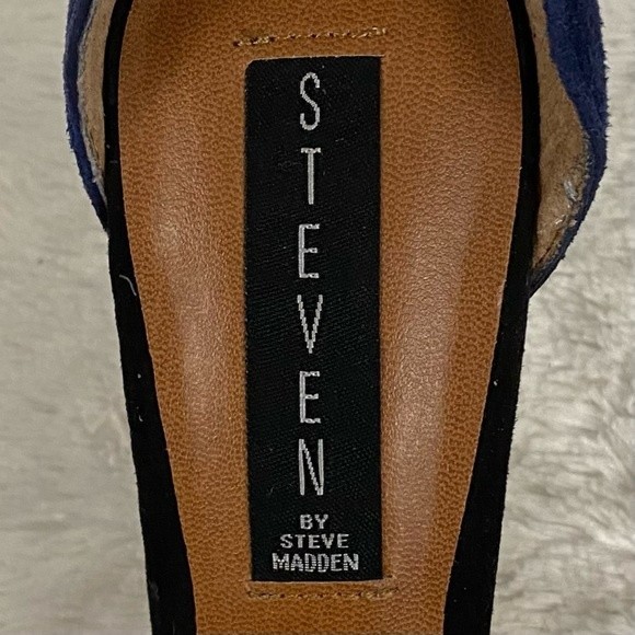 STEVEN Steve Madden Vienna Suede Heels Women's Size 7.5M Peep Toe Navy Blue Gray - Picture 10 of 10